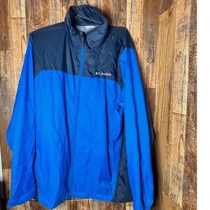 Columbia Mens L Blue Full Zip Lightweight‎ Packable Windbreaker Jacket W/ Hood